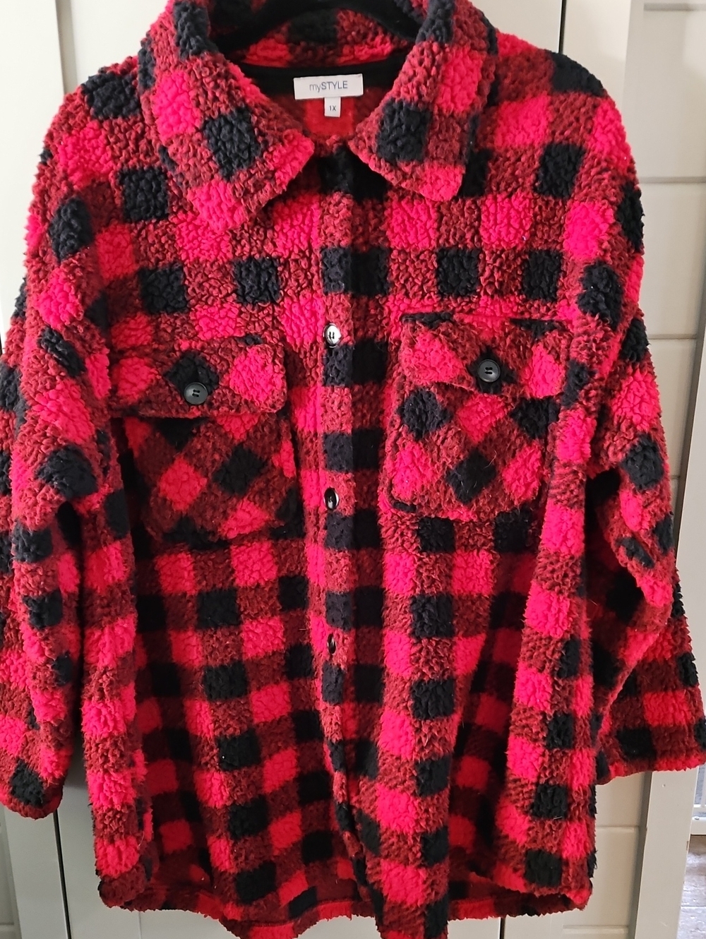 Red & Black Buffalo Plaid Sherpa Jacket Sz 1X